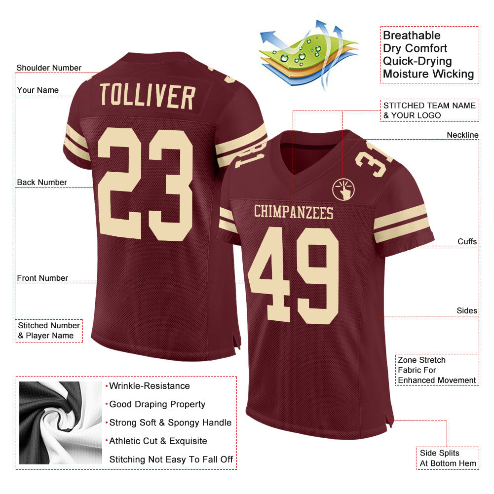 Custom Burgundy Cream Mesh Authentic Football Jersey Limited