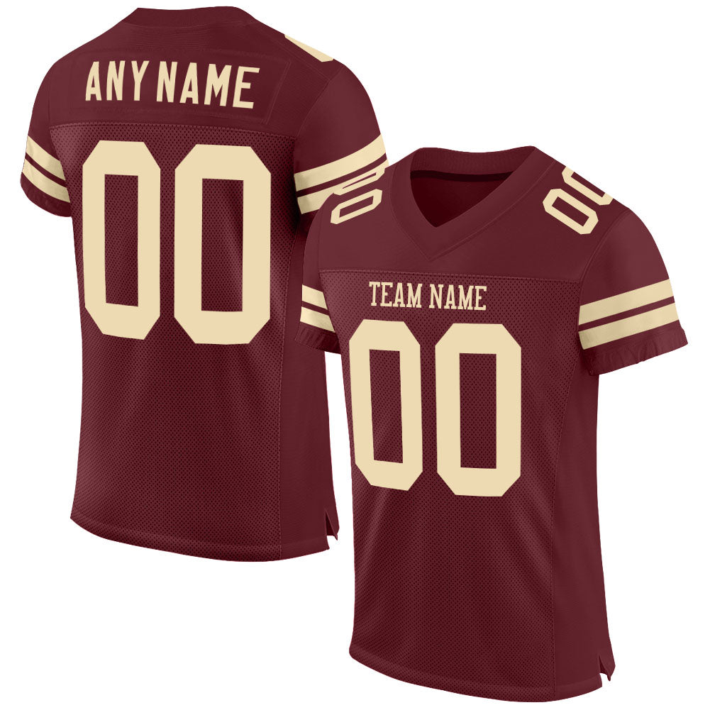Custom Burgundy Cream Mesh Authentic Football Jersey Limited