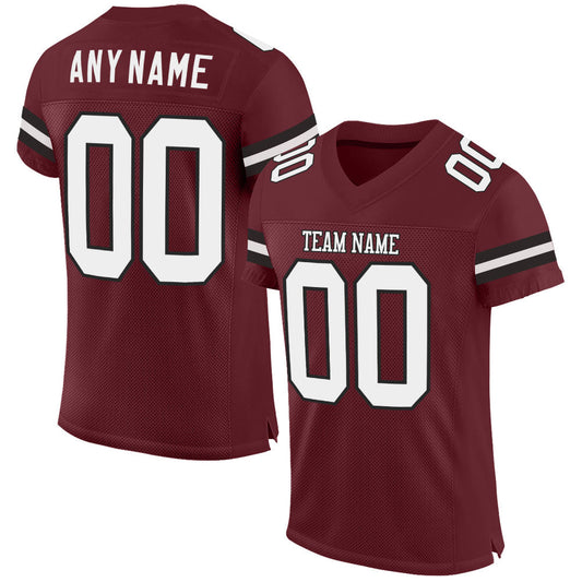 Custom Burgundy White-Black Mesh Authentic Football Jersey Limited