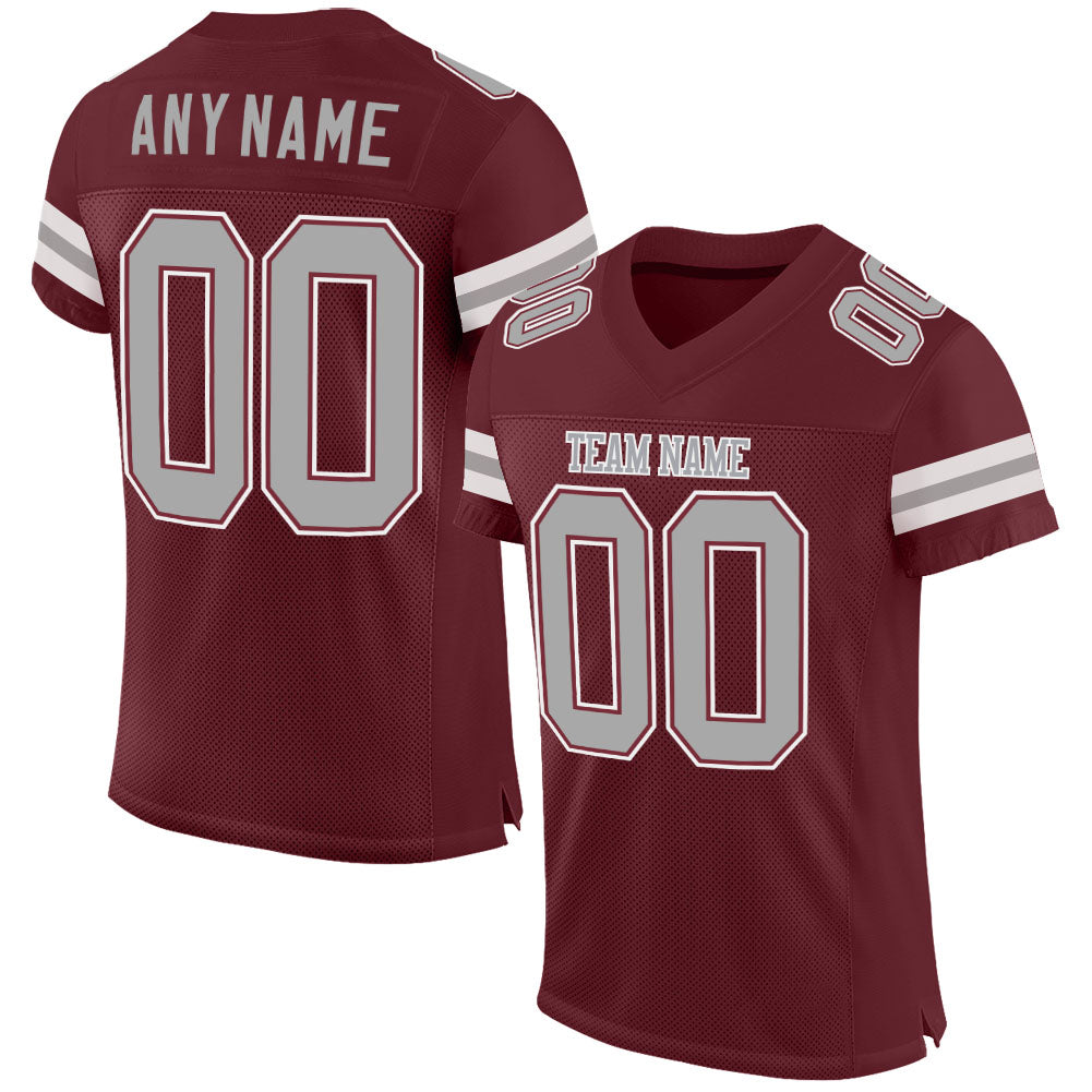 Custom Burgundy Gray-White Mesh Authentic Football Jersey Limited