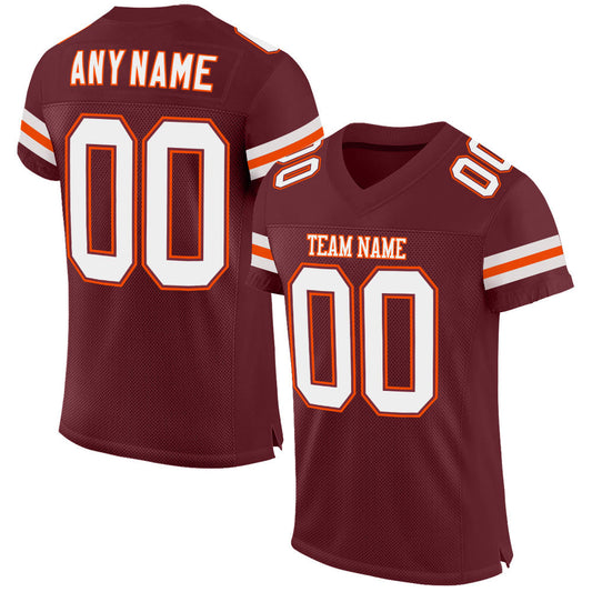 Custom Burgundy White-Orange Mesh Authentic Football Jersey Limited