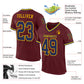 Custom Burgundy Navy-Gold Mesh Authentic Throwback Football Jersey Limited