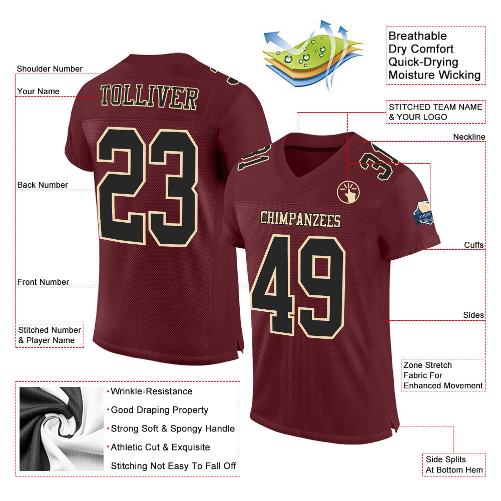 Custom Burgundy Black-Cream Mesh Authentic Football Jersey Limited
