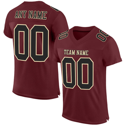 Custom Burgundy Black-Cream Mesh Authentic Football Jersey Limited