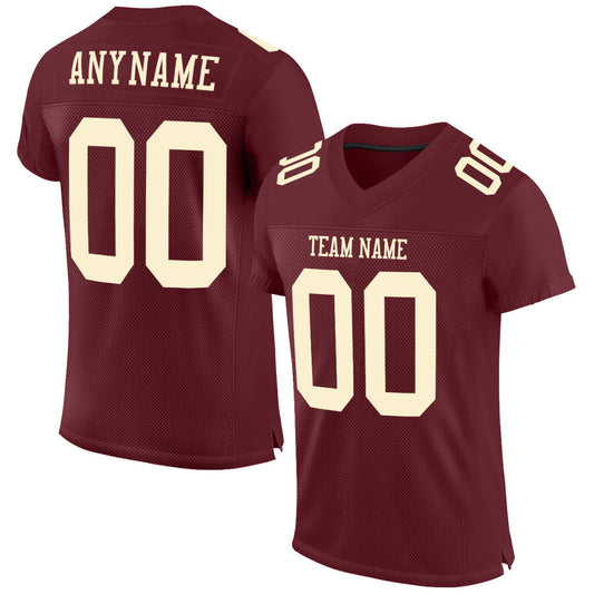 Custom Burgundy Cream Mesh Authentic Football Jersey Limited