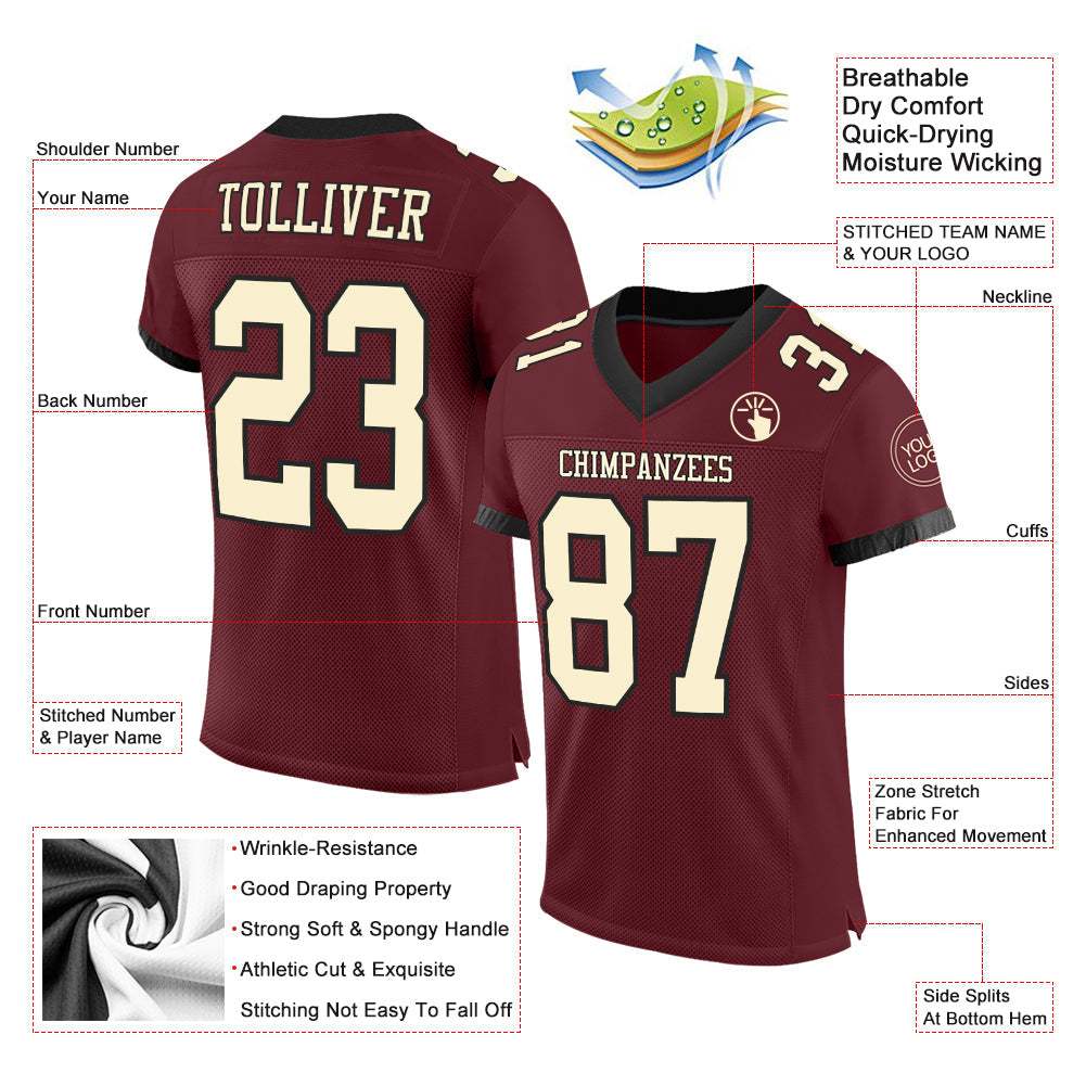 Custom Burgundy Cream-Black Mesh Authentic Football Jersey Limited