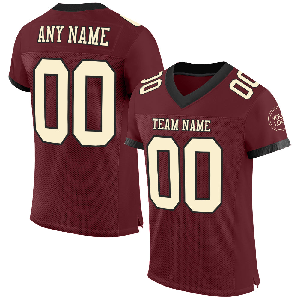 Custom Burgundy Cream-Black Mesh Authentic Football Jersey Limited