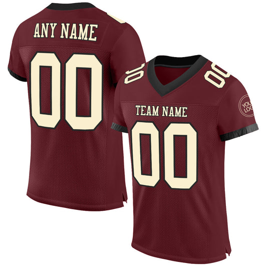 Custom Burgundy Cream-Black Mesh Authentic Football Jersey Limited