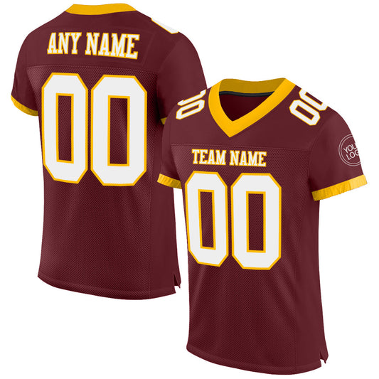 Custom Burgundy White-Gold Mesh Authentic Football Jersey Limited