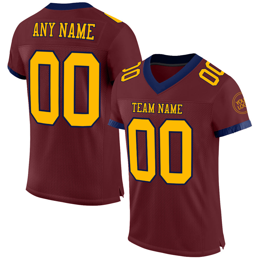 Custom Burgundy Gold-Navy Mesh Authentic Football Jersey Limited