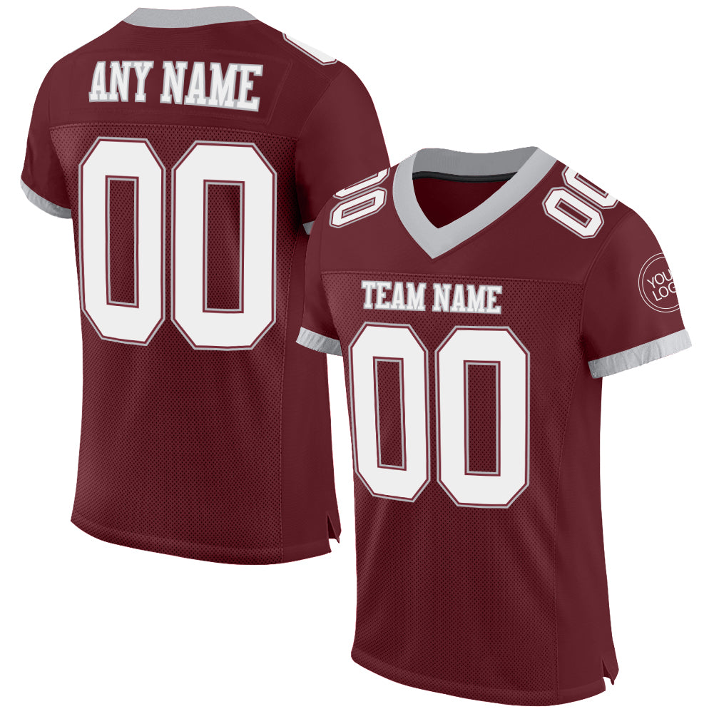 Custom Burgundy White-Gray Mesh Authentic Football Jersey Limited