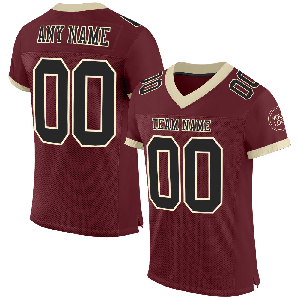 Custom Burgundy Black-Cream Mesh Authentic Football Jersey Limited