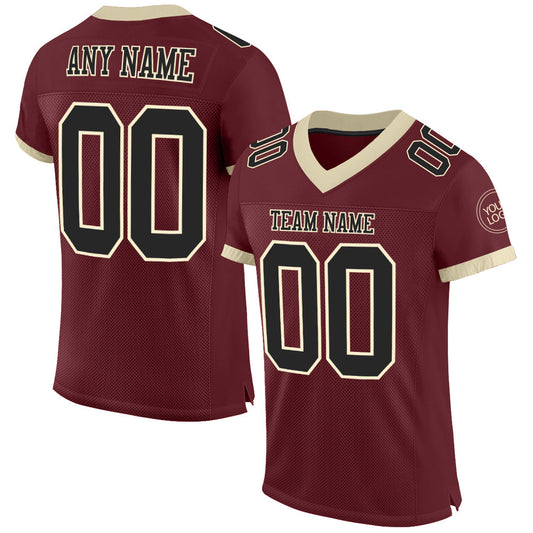 Custom Burgundy Black-Cream Mesh Authentic Football Jersey Limited
