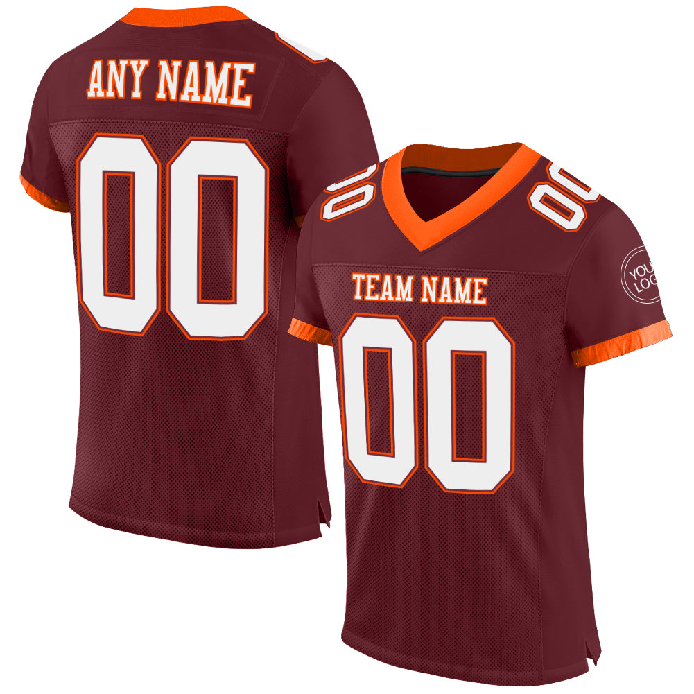 Custom Burgundy White-Orange Mesh Authentic Football Jersey Limited