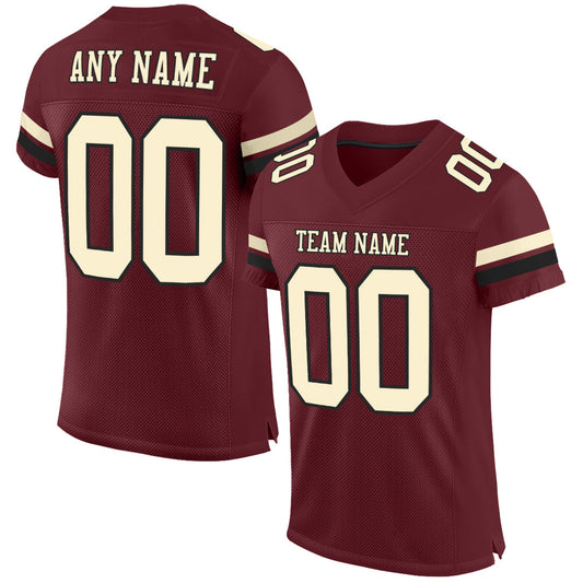 Custom Burgundy Cream-Black Mesh Authentic Football Jersey Limited