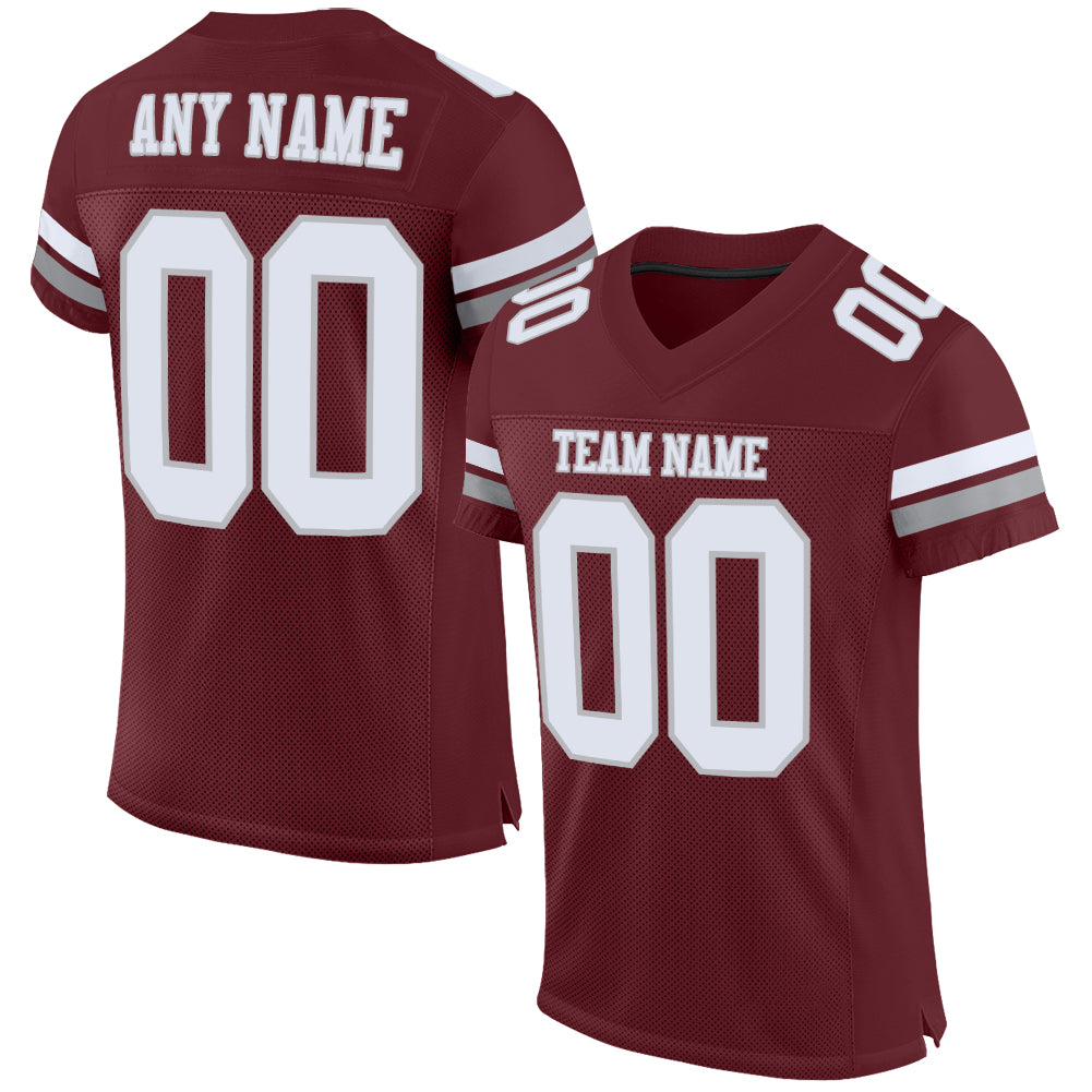 Custom Burgundy White-Gray Mesh Authentic Football Jersey Limited