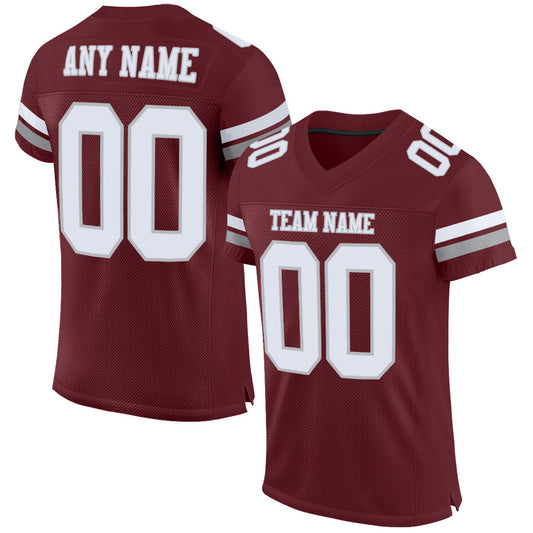 Custom Burgundy White-Gray Mesh Authentic Football Jersey Limited