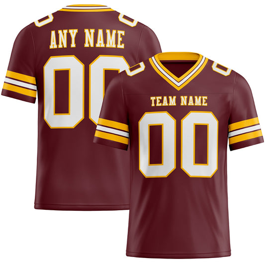 Custom Burgundy White-Gold Mesh Authentic Football Jersey Limited