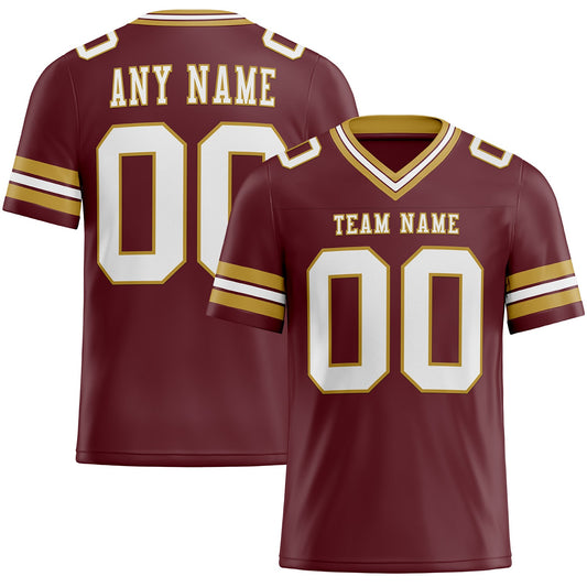 Custom Burgundy White-Old Gold Mesh Authentic Football Jersey Limited