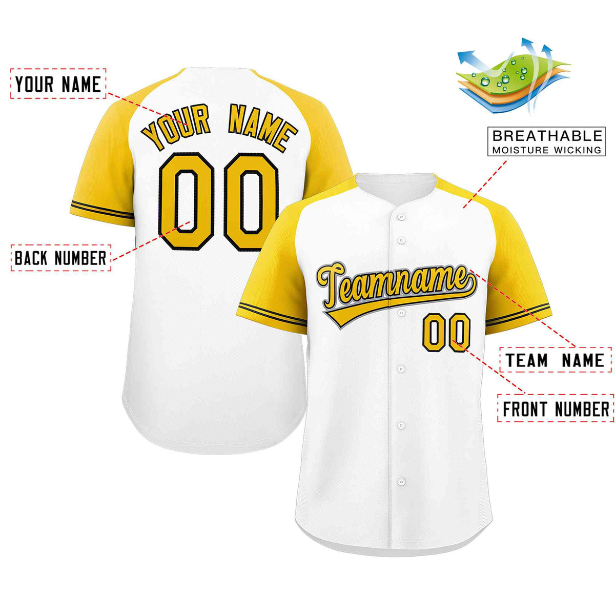 Custom White Yellow-Black Raglan Sleeves Authentic Baseball Jersey Limited