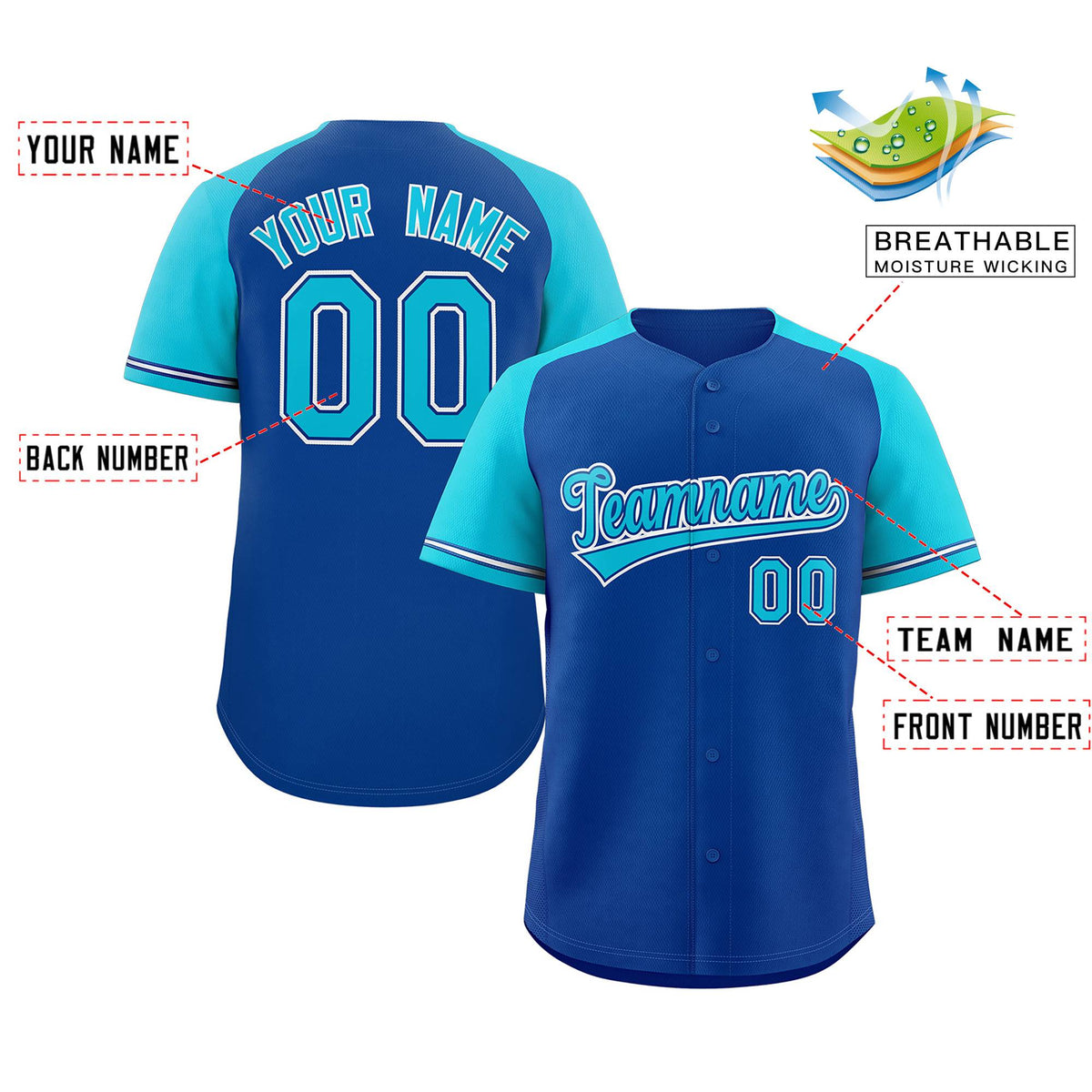 Custom Royal Power Blue Raglan Sleeves Authentic Baseball Jersey Limited