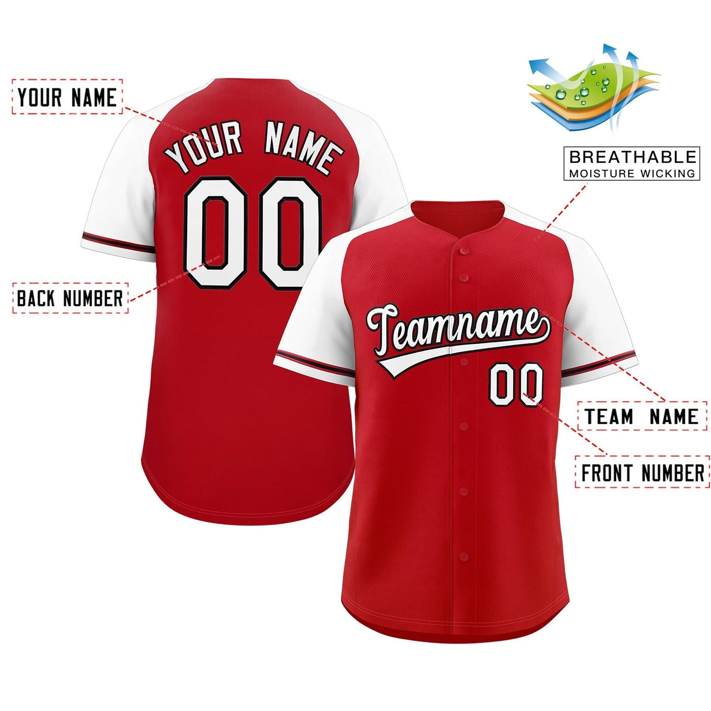 Custom Red White-Black Raglan Sleeves Authentic Baseball Jersey Limited