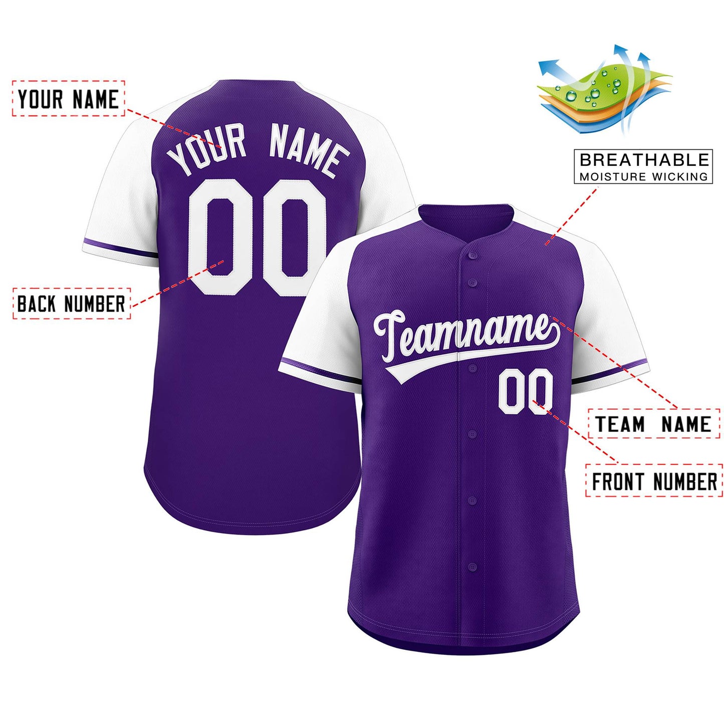 Custom Purple White Raglan Sleeves Authentic Baseball Jersey Limited