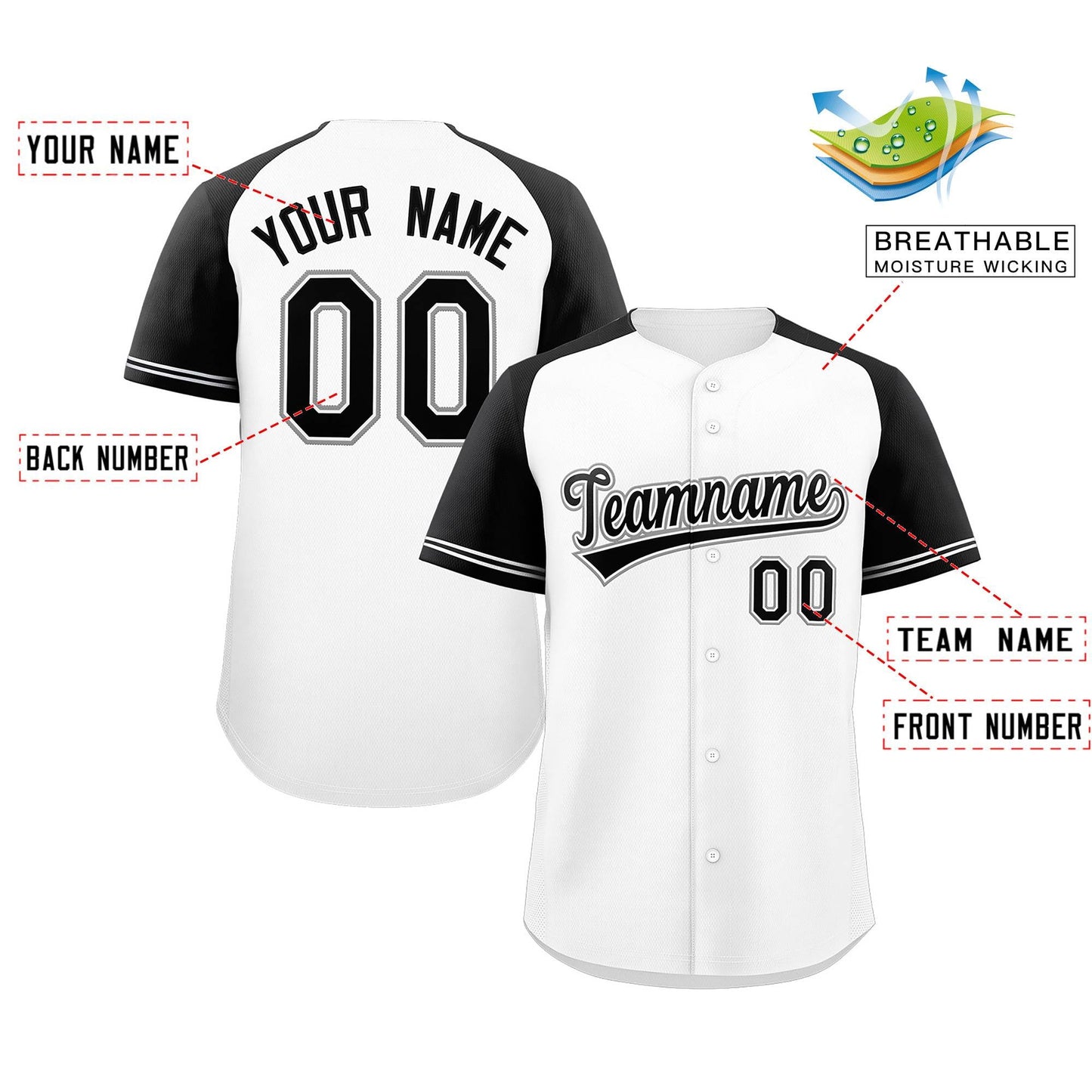 Custom White Black-White Raglan Sleeves Authentic Baseball Jersey Limited