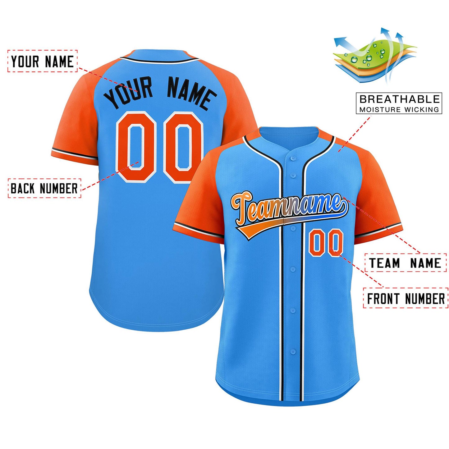 Custom Powder Blue Raglan Sleeves Authentic Baseball Jersey Limited