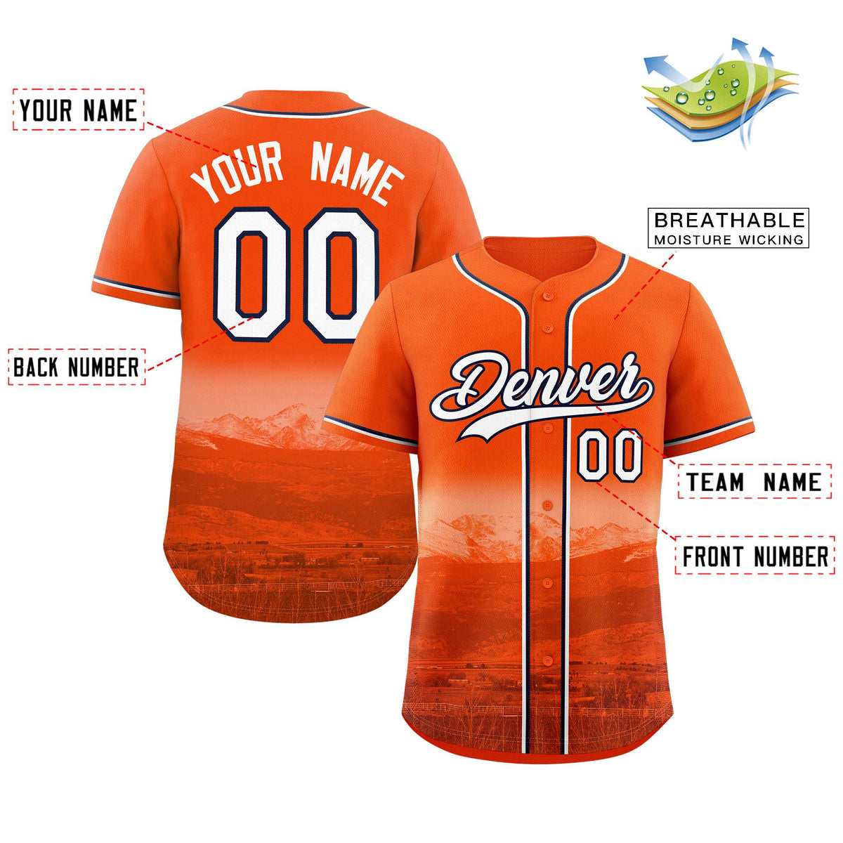 Custom Orange White-Navy Denver City Connect Baseball Jersey Limited