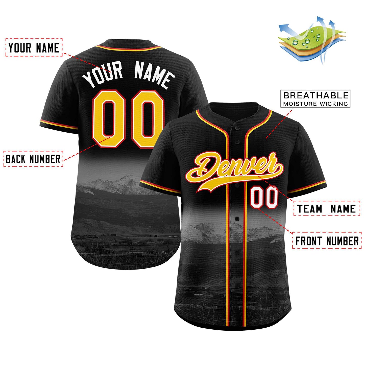 Custom Black Yellow-White Denver City Connect Baseball Jersey Limited