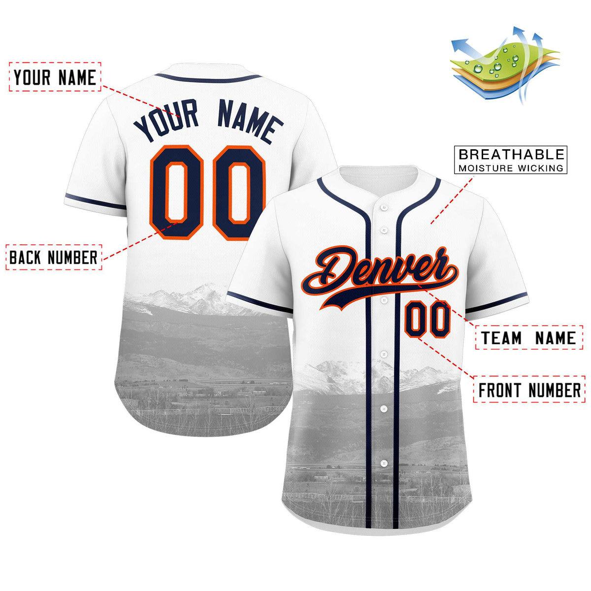 Custom White Navy-Orange Denver City Connect Baseball Jersey Limited
