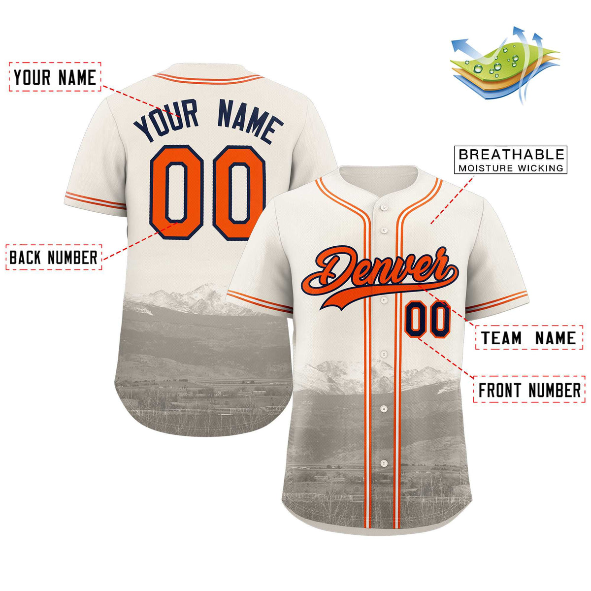 Custom Cream Orange-Navy Denver City Connect Baseball Jersey Limited