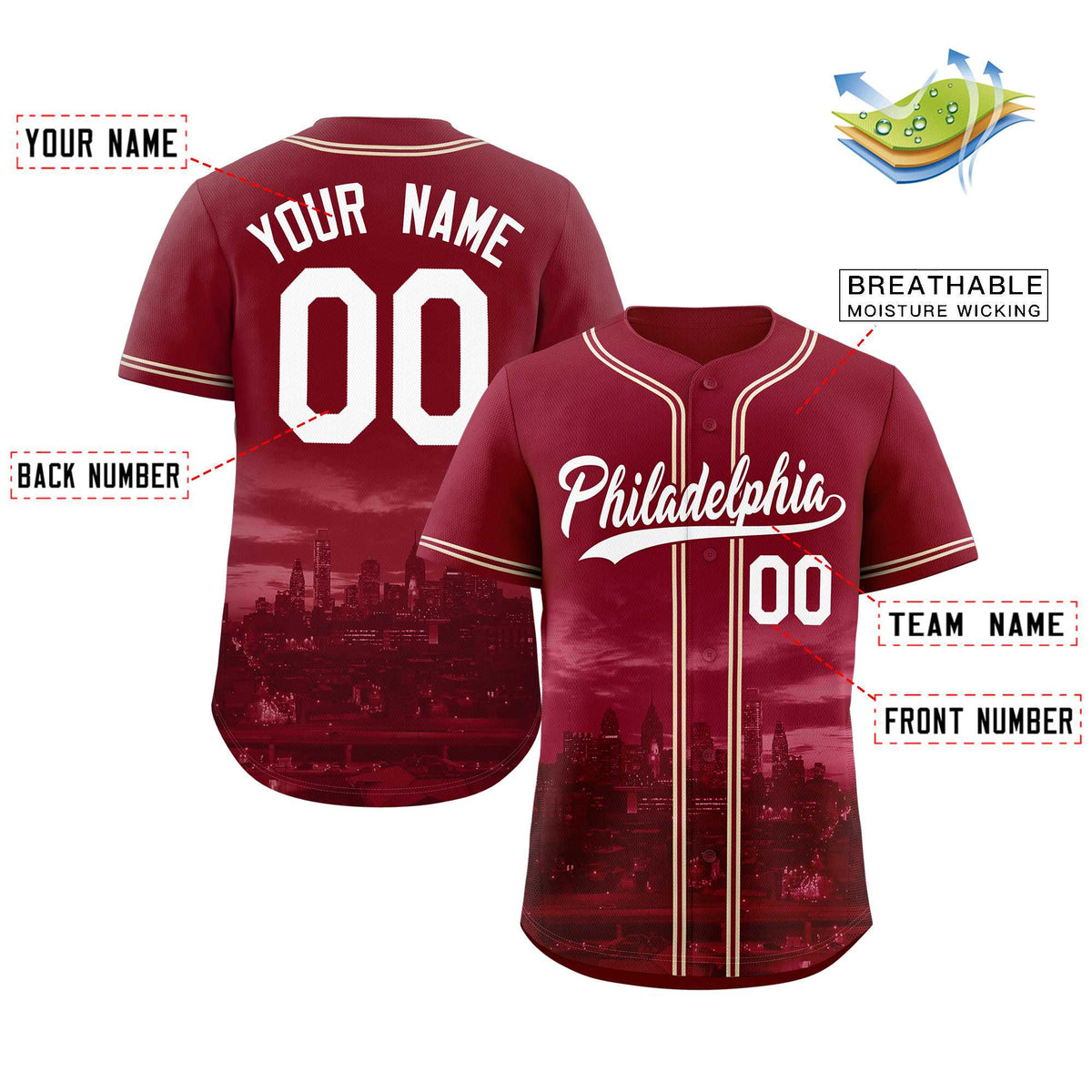 Custom Crimson White-Crimson Philadelphia City Connect Baseball Jersey Limited