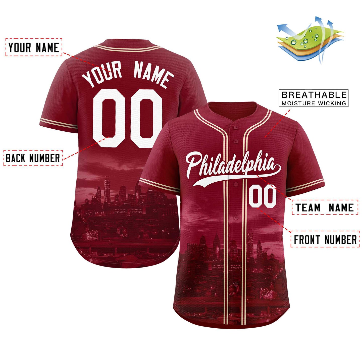 Custom Crimson White-Crimson Philadelphia City Connect Baseball Jersey Limited