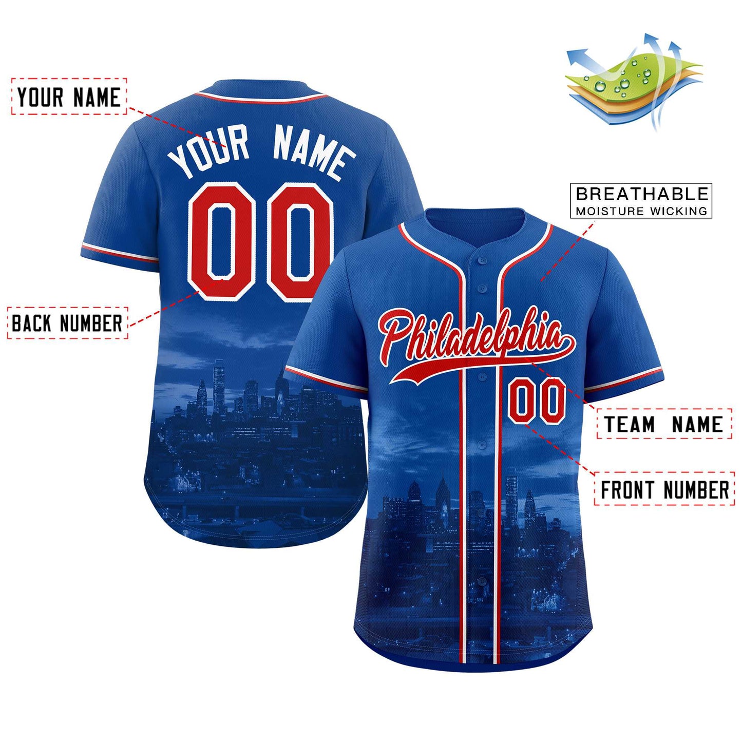 Custom Royal Red-White Philadelphia City Connect Baseball Jersey Limited
