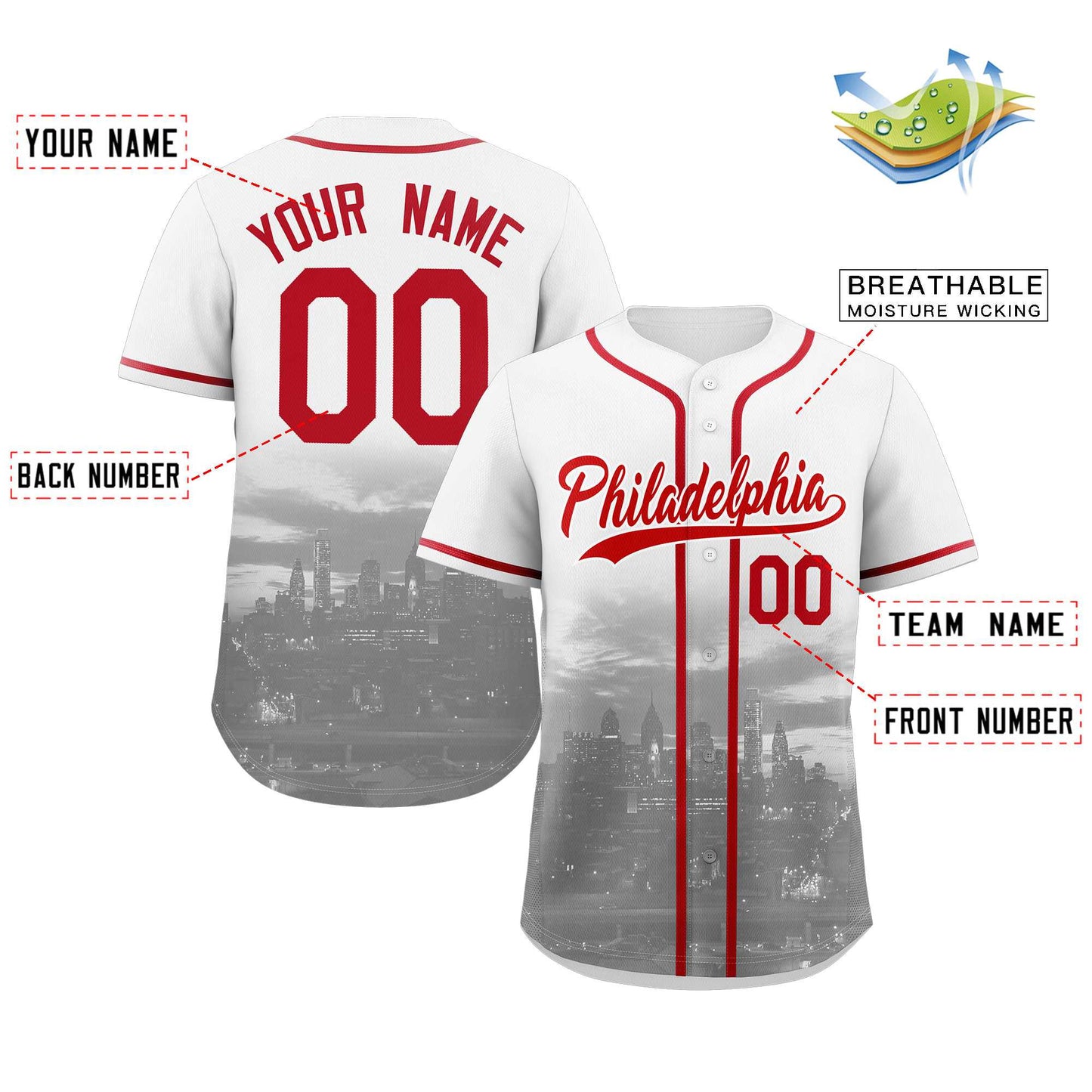Custom White Red-White Philadelphia City Connect Baseball Jersey Limited