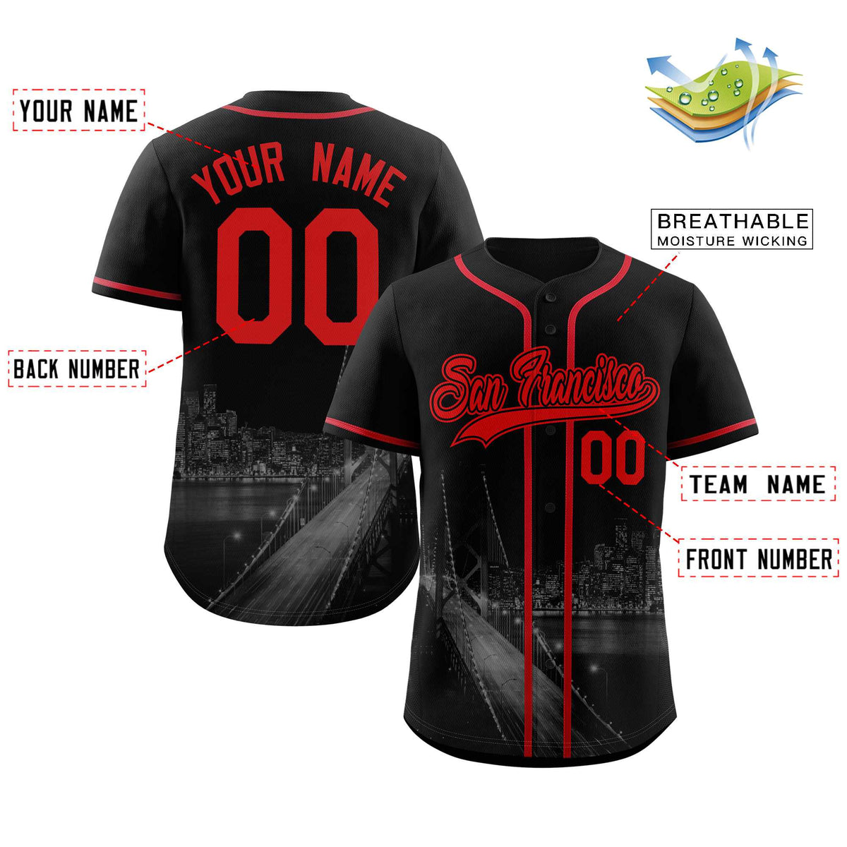 Custom Black Red-Black San Francisco City Connect Baseball Jersey Limited