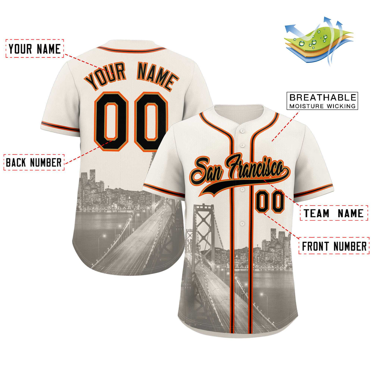 Custom Cream Black-Old Gold San Francisco City Connect Baseball Jersey Limited