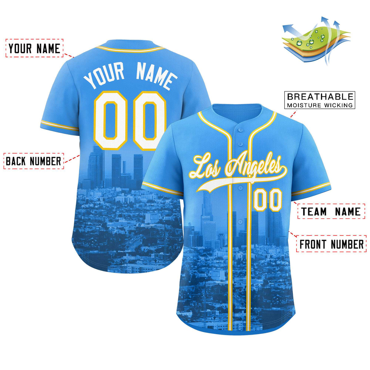 Custom Powder Blue White-Yellow Los Angeles City Connect Baseball Jersey Limited