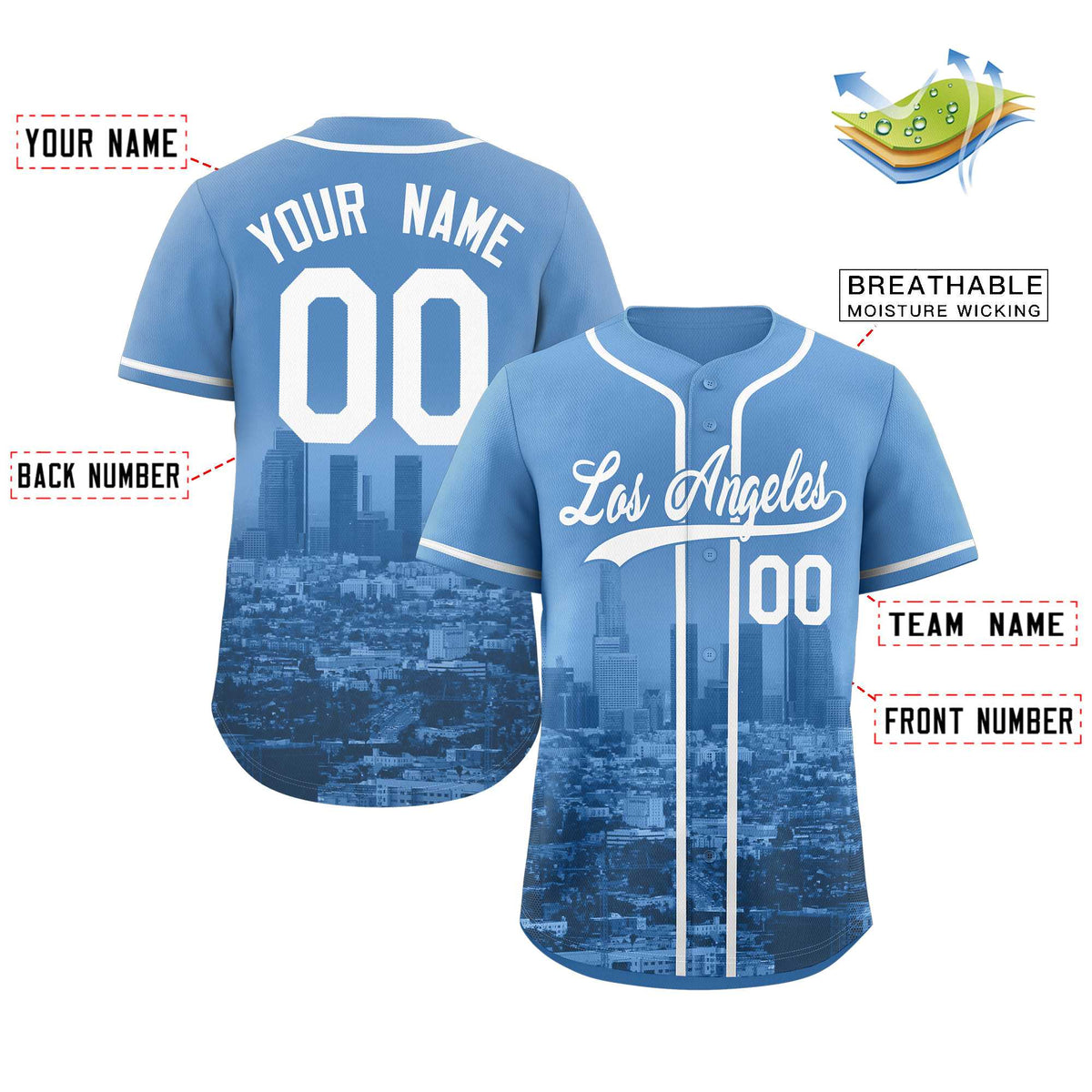 Custom Powder Blue White-Powder Blue Los Angeles City Connect Baseball Jersey Limited