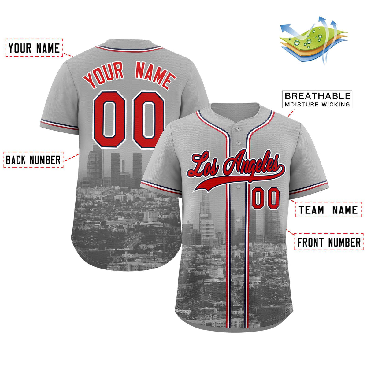 Custom Gray Red-Navy Los Angeles City Connect Baseball Jersey Limited