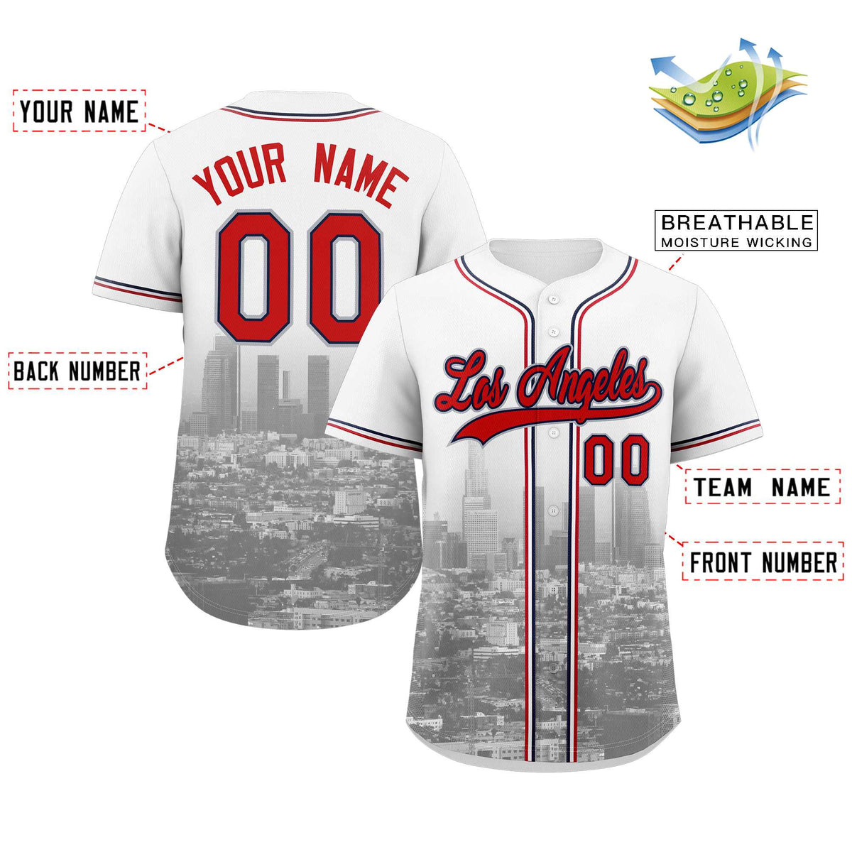 Custom White Red-Navy Los Angeles City Connect Baseball Jersey Limited