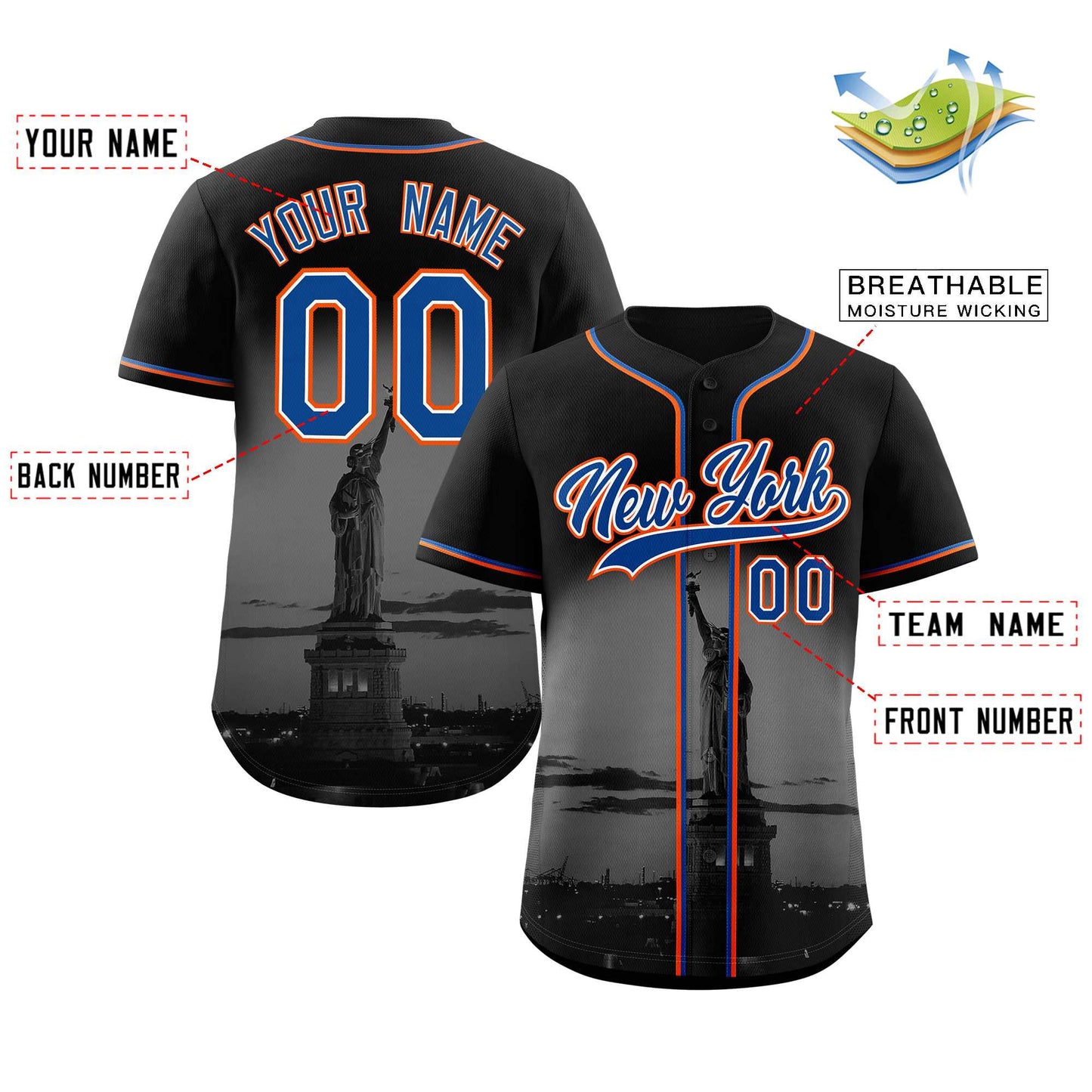 Custom Black Royal-White New York City Connect Baseball Jersey Limited