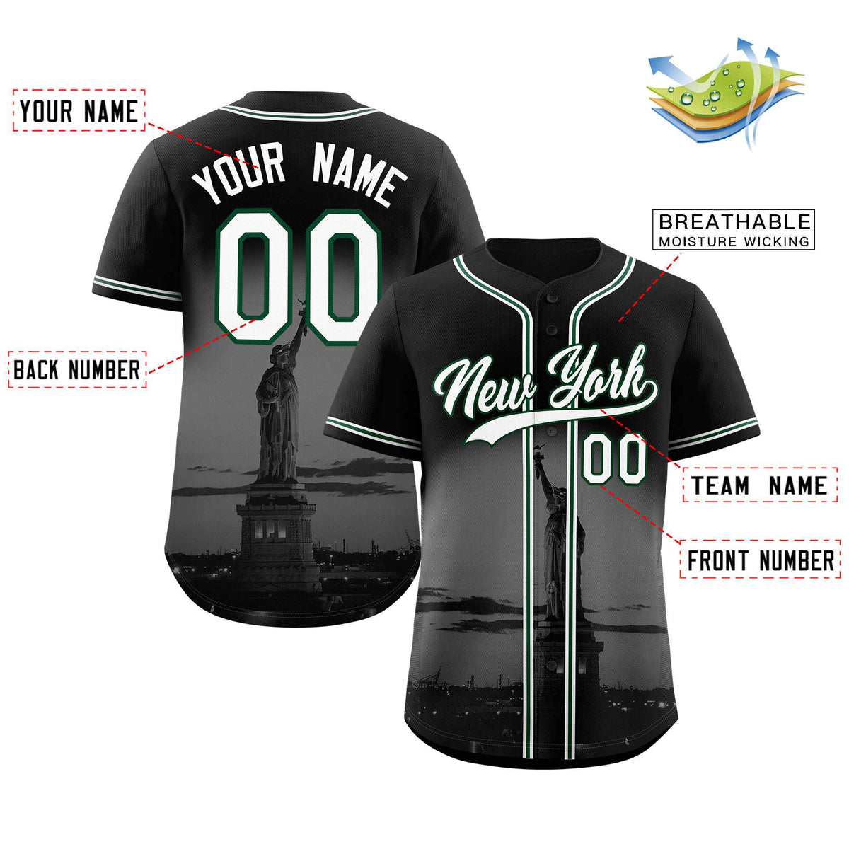 Custom Black White-Green New York City Connect Baseball Jersey Limited