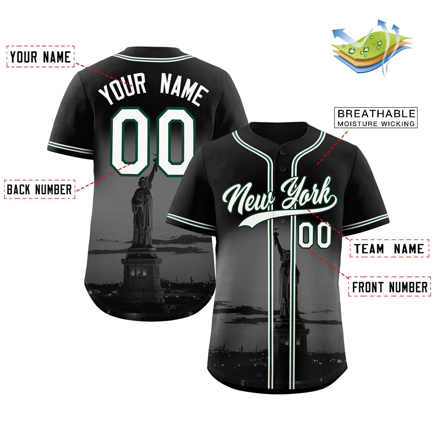 Custom Black White-Green New York City Connect Baseball Jersey Limited
