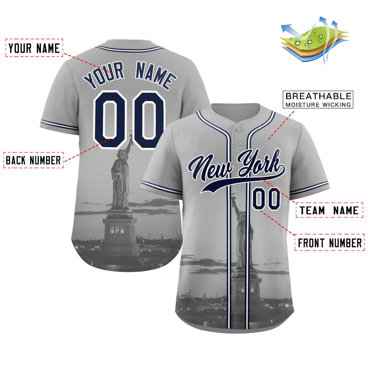 Custom Gray Navy-White New York City Connect Baseball Jersey Limited