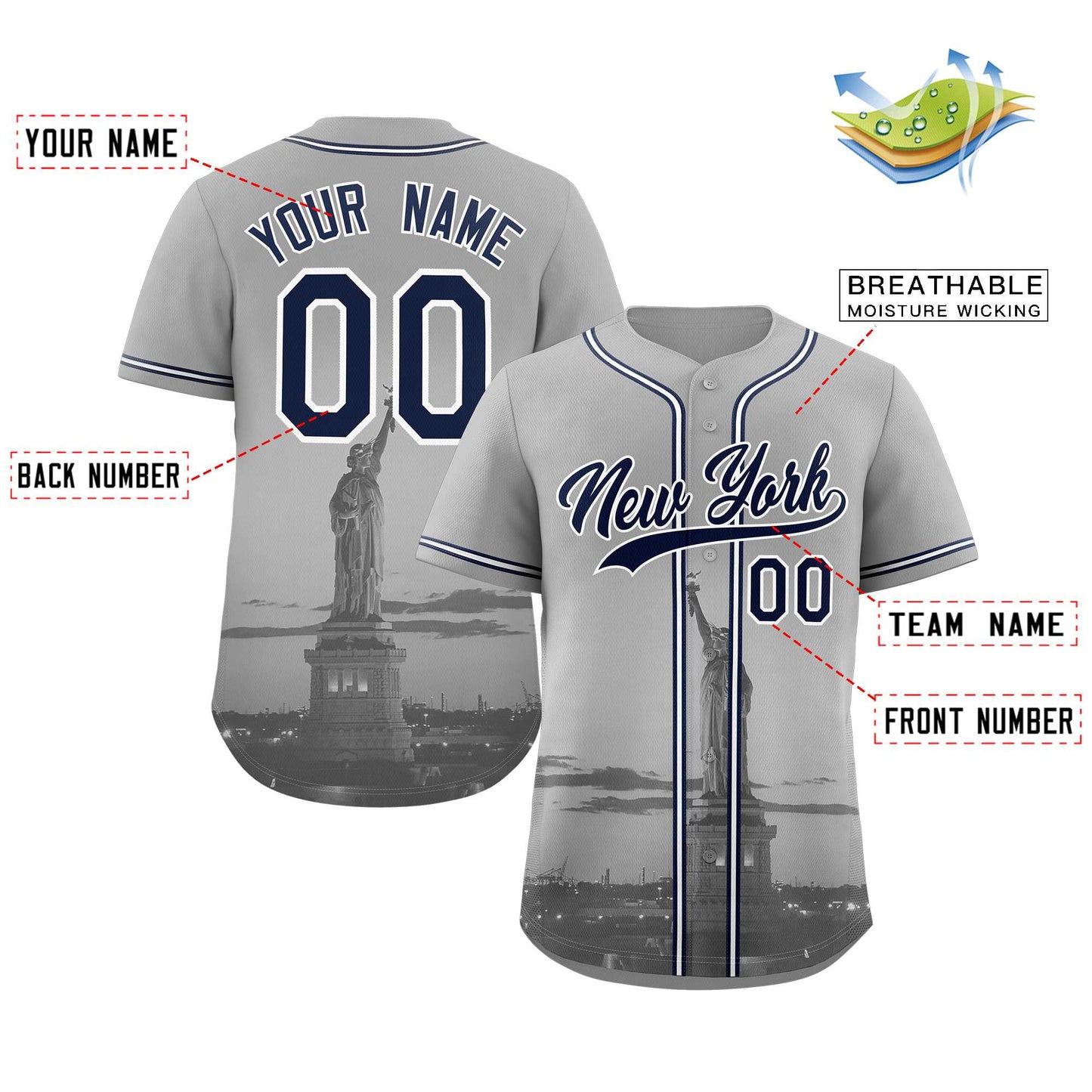 Custom Gray Navy-White New York City Connect Baseball Jersey Limited