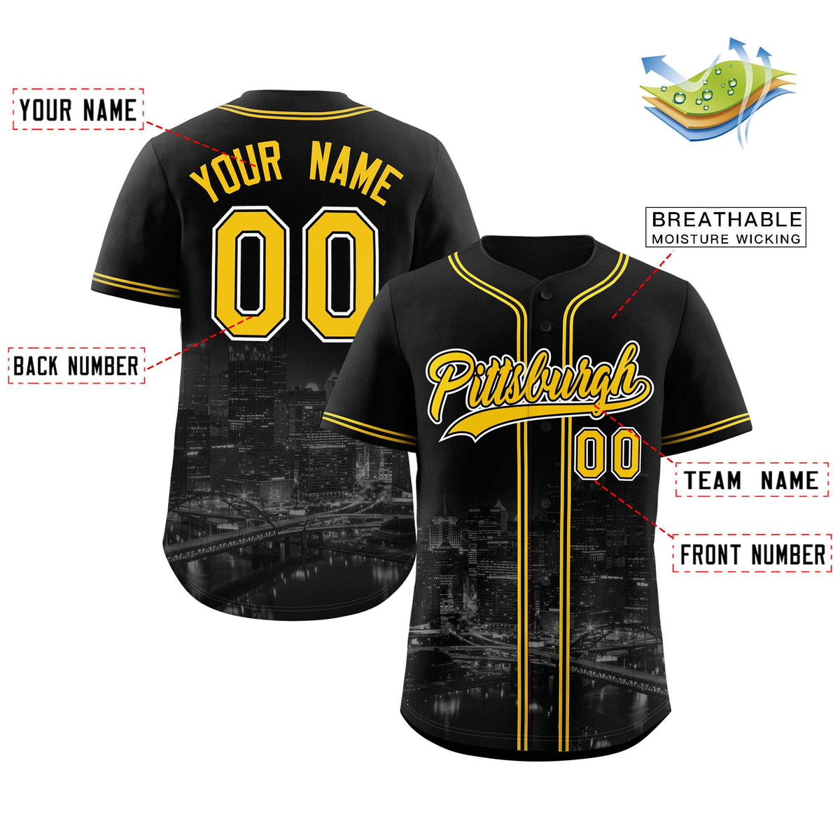 Custom Black Yellow-Black Pittsburgh City Connect Baseball Jersey Limited