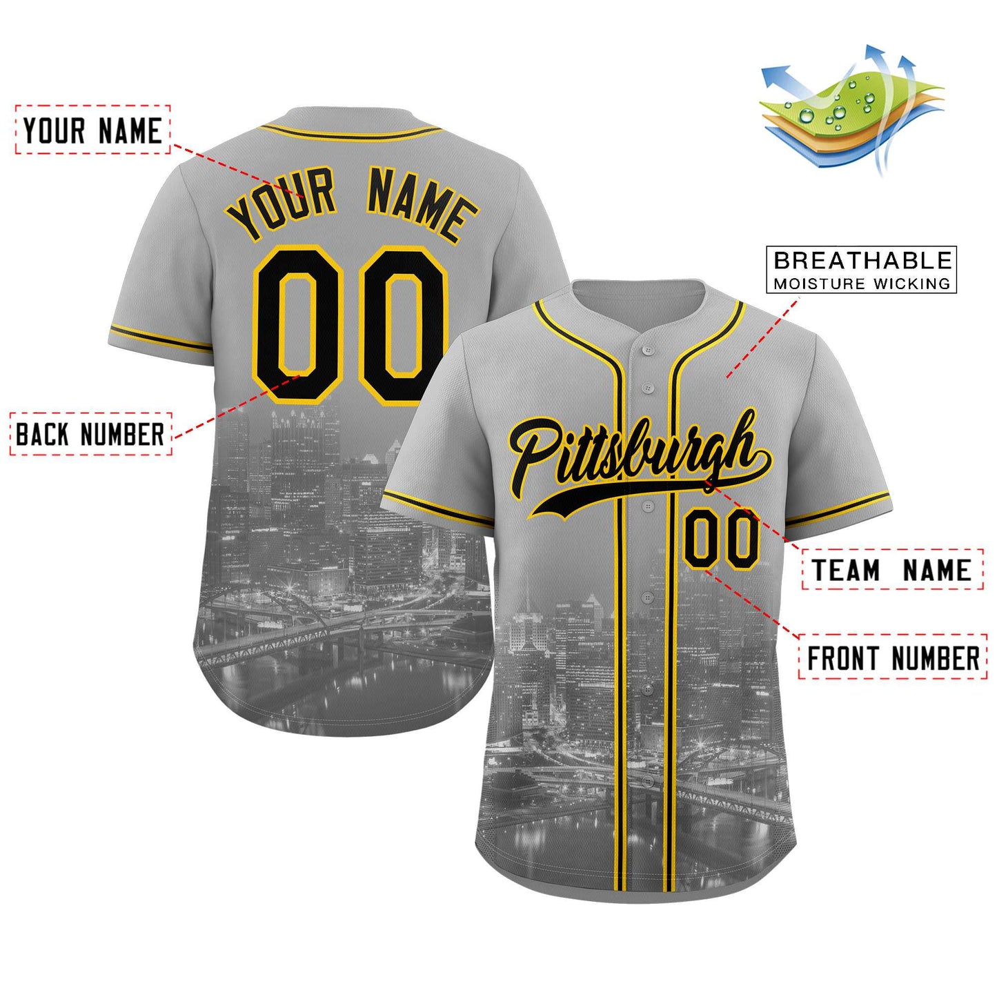 Custom Gray Black-Yellow Pittsburgh City Connect Baseball Jersey Limited
